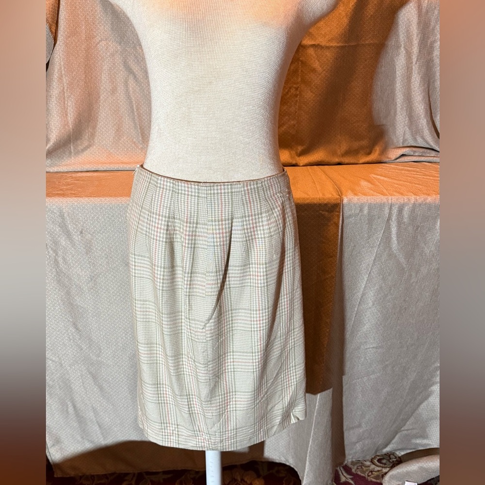 Chic Beige Green Plaid Mini Skirt